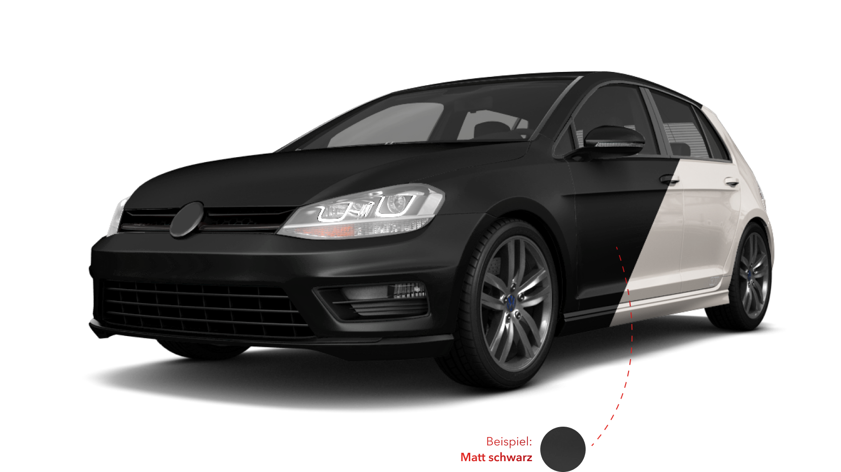 Matt-Schwarze Teilvolierung eines Fahrzeugs mit weißer Lackierung